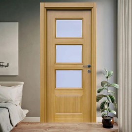 Doğal Teak Kaplama Camlı Oda Kapısı