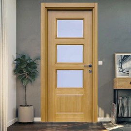 Doğal Teak Kaplama Camlı Oda Kapısı