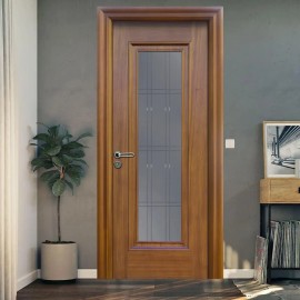 Doğal Golden Teak Kaplama Camlı Oda Kapısı